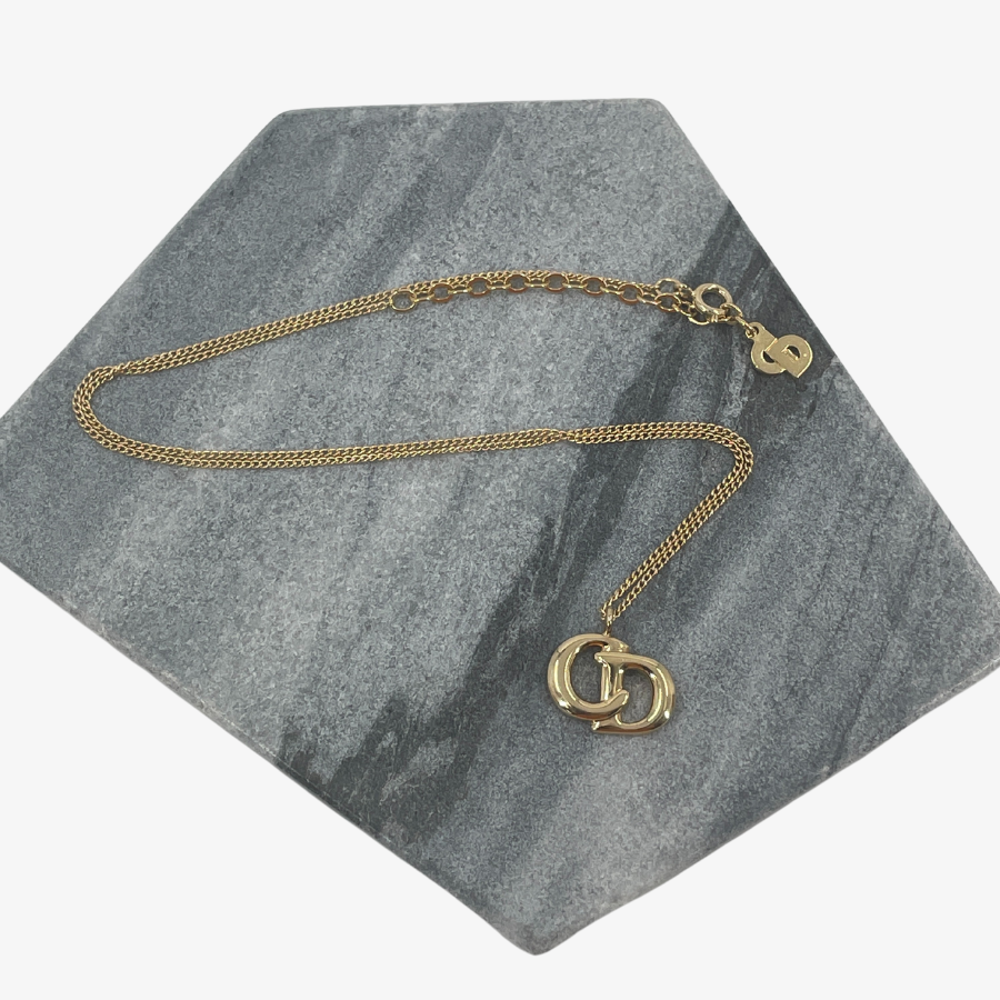 CHRISTIAN DIOR Initial Charm Gold Necklace – Tibi Trunk