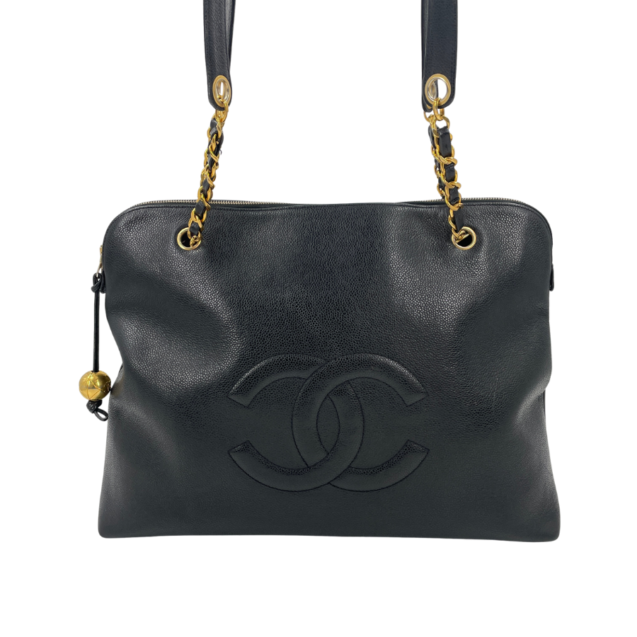 CHANEL キャビアスキンデカココマーク Wチェーントートバッグ