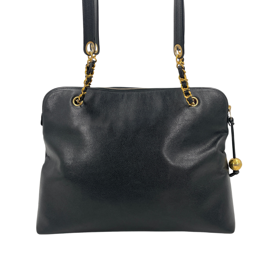 CHANEL キャビアスキンデカココマーク Wチェーントートバッグ