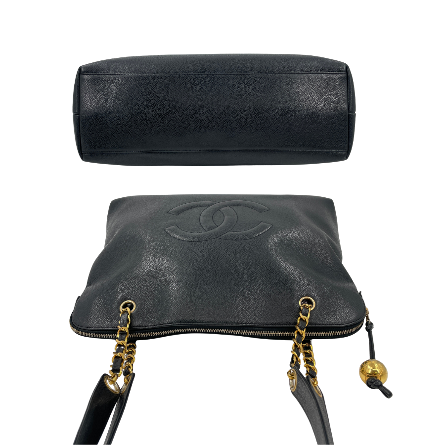 CHANEL キャビアスキンデカココマーク Wチェーントートバッグ