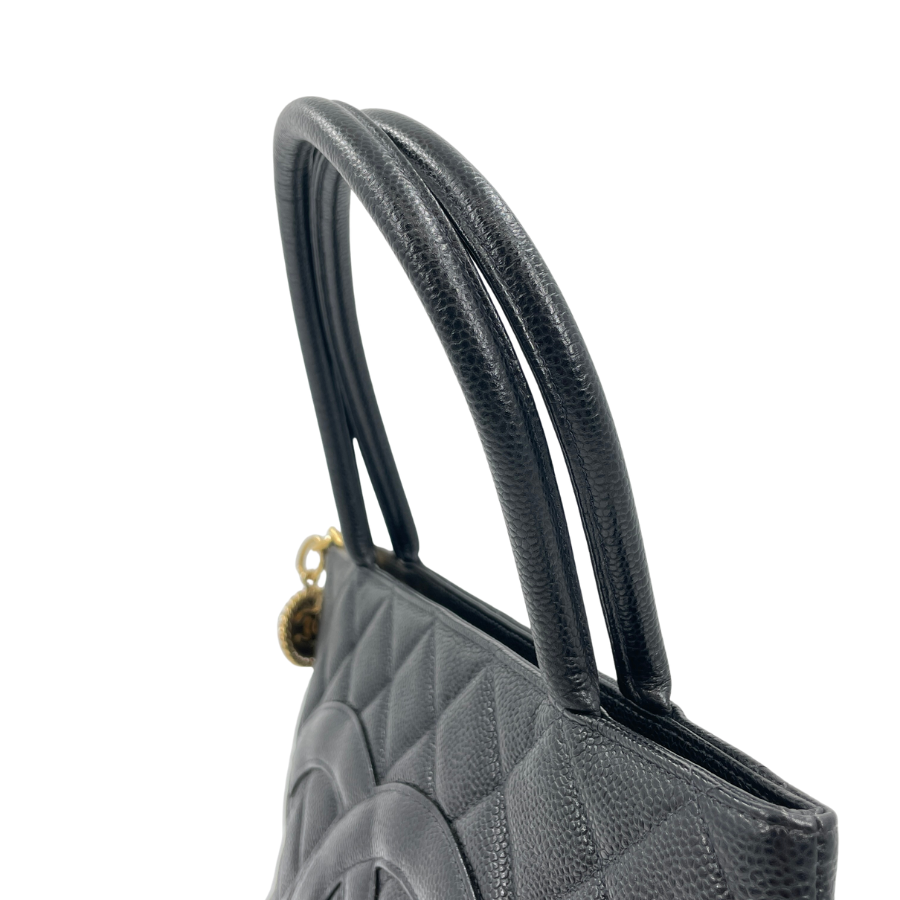 CHANEL キャビアスキンデカココマーク Wチェーントートバッグ