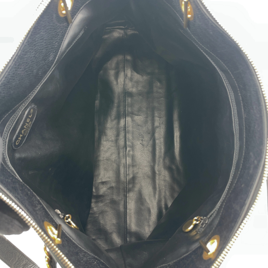 CHANEL キャビアスキンデカココマーク Wチェーントートバッグ