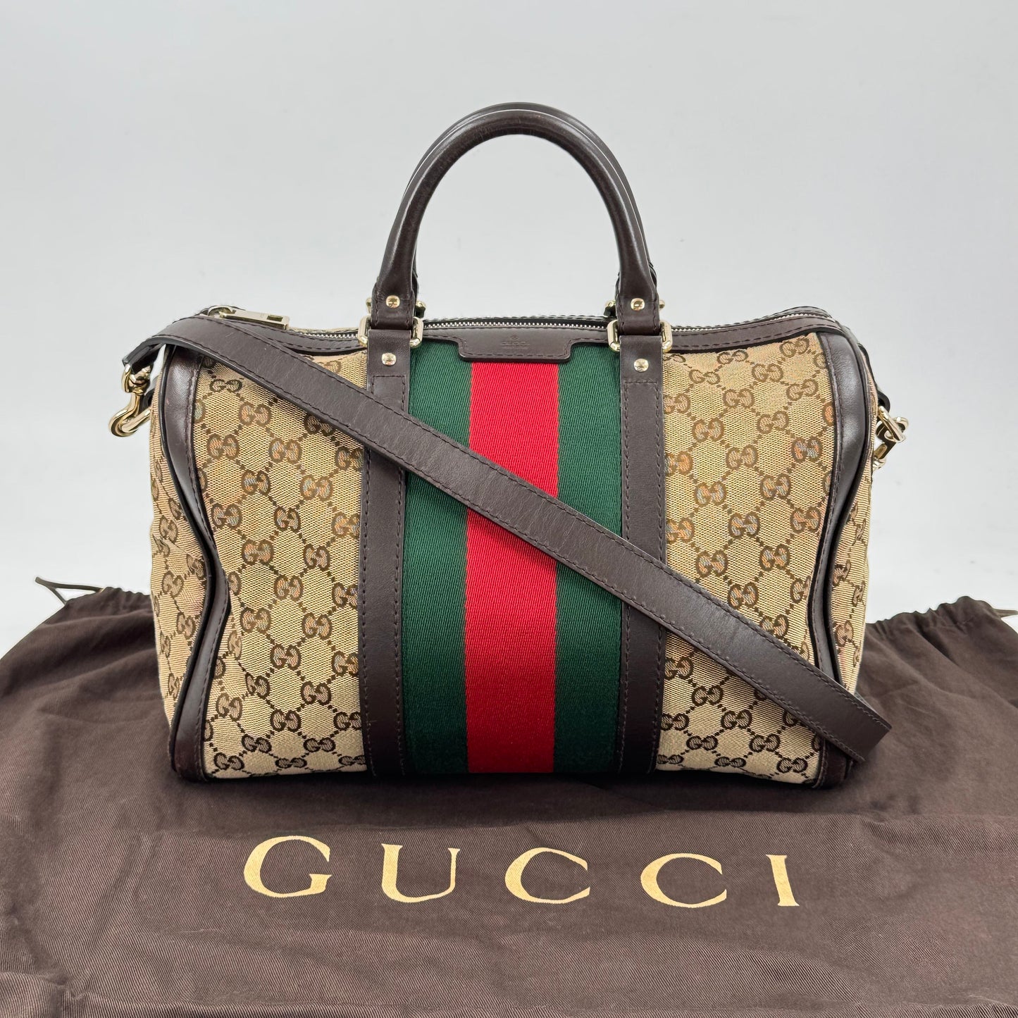GUCCI GGキャンバス シェリーライン ベージュ 2WAY ハンドバッグ ボストン