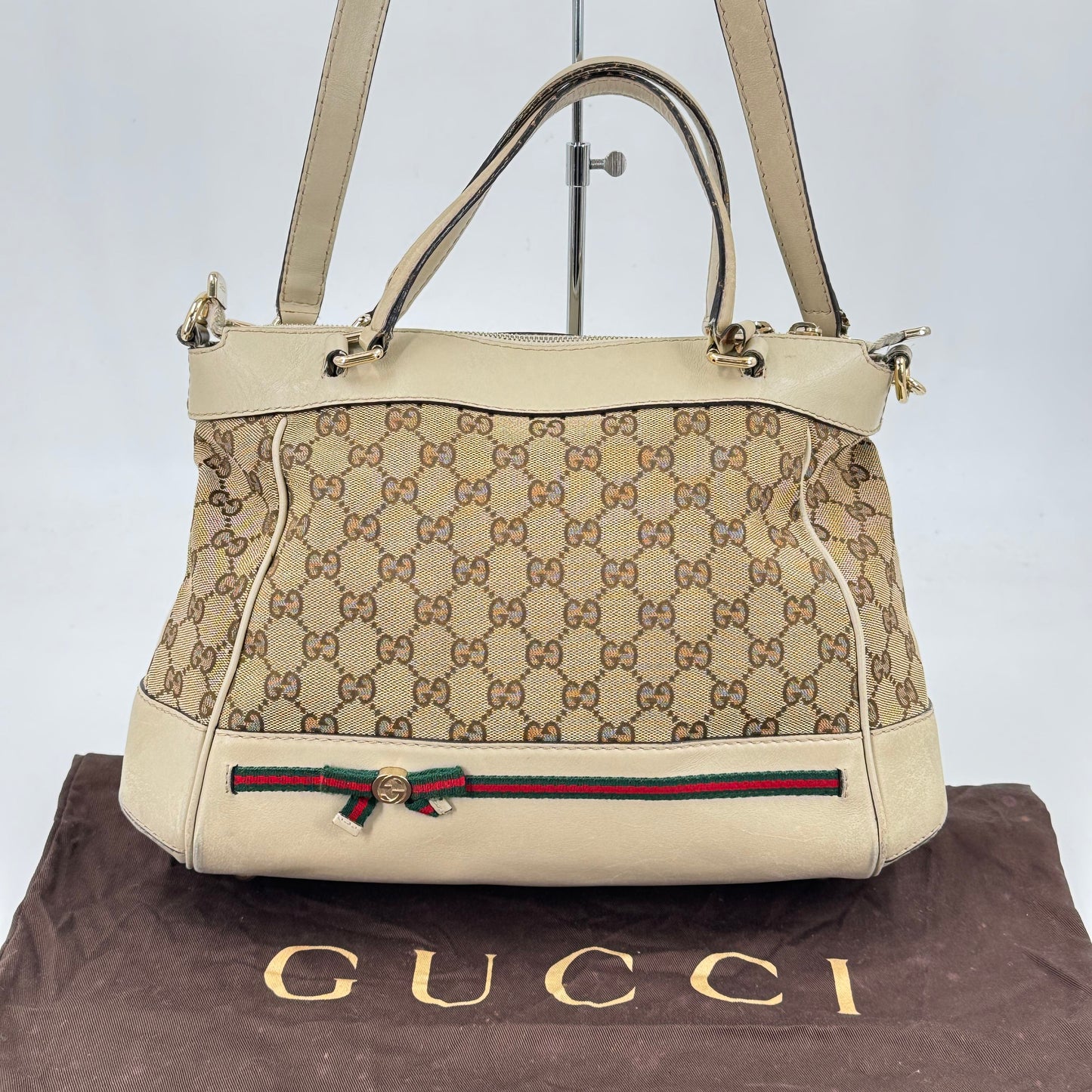 GUCCI GGキャンバス ベージュ×ホワイト シェリーライン 2WAY