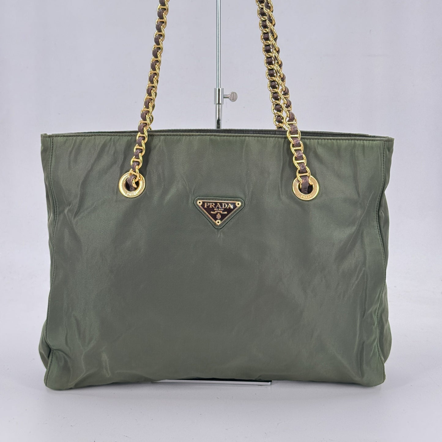 PRADA ナイロン チェーン トートバッグ ゴールド金具 トライアングルロゴ