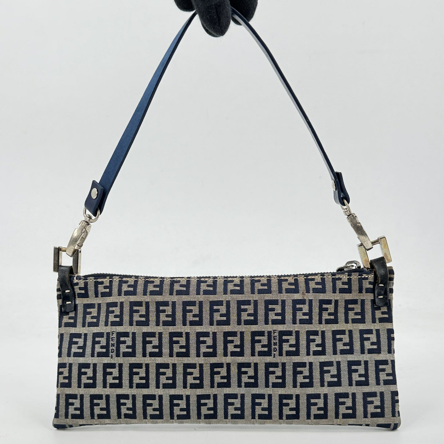 FENDI ズッキーノ キャンバス ミニホーボーバッグ ネイビー ハンドバッグ