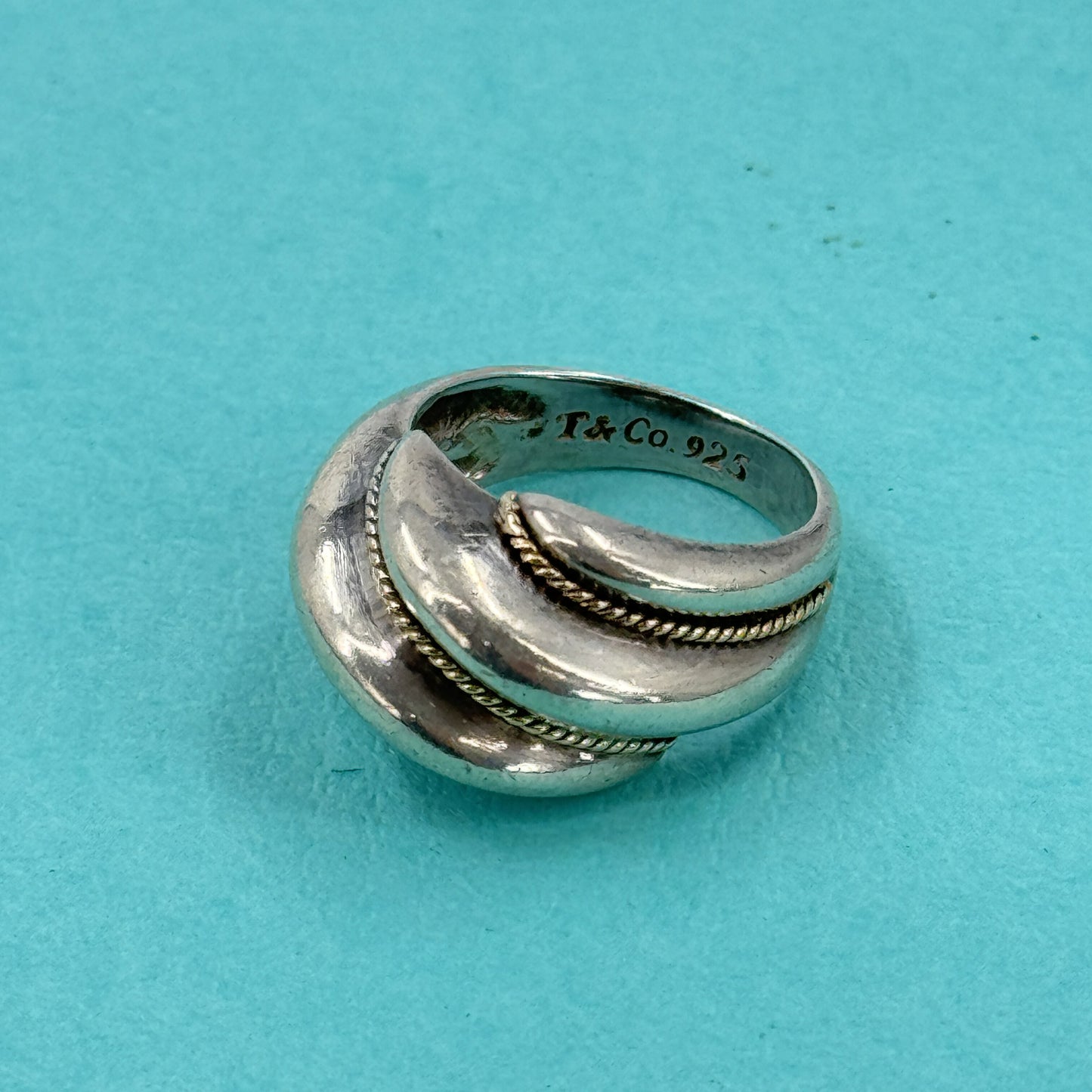 TIFFANY 3連ロープウェーブ SV925 18K ドームバンドリング