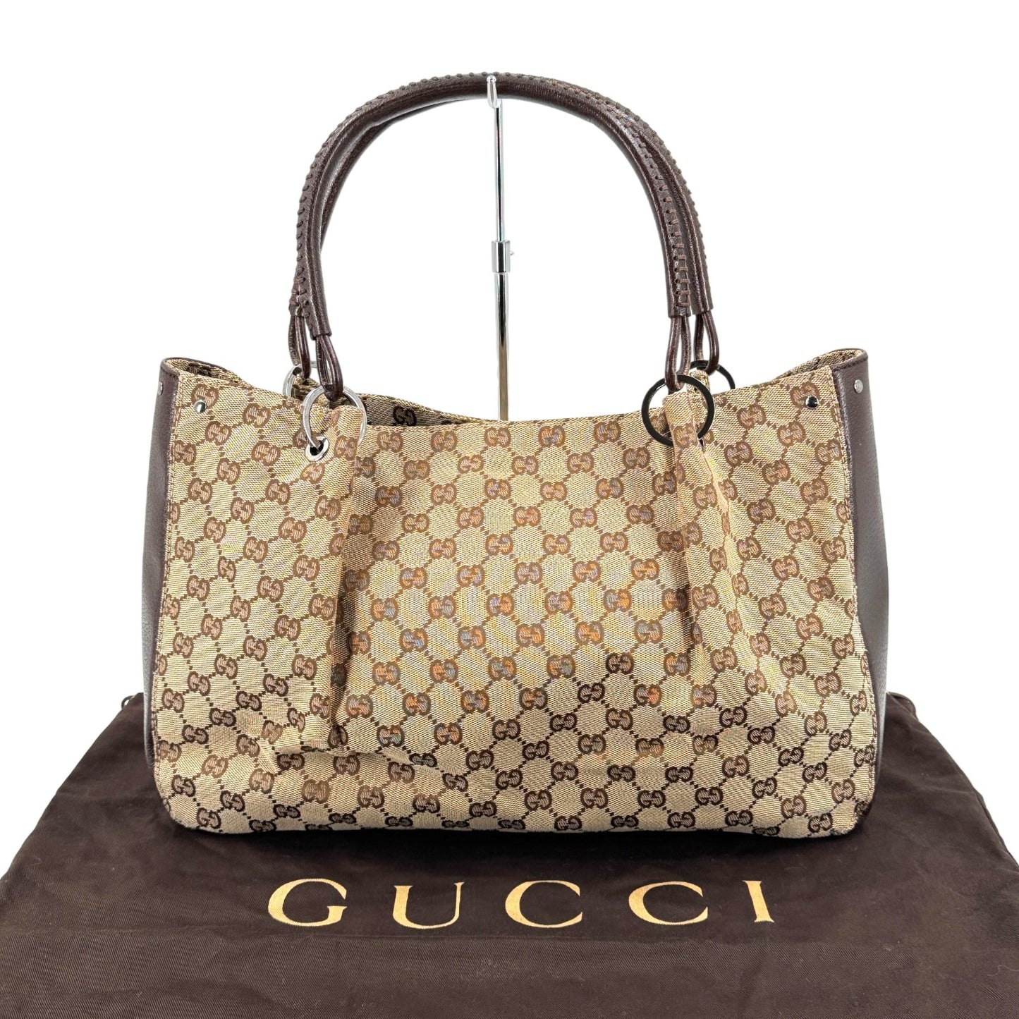 GUCCI GGキャンバス トートバッグ レザー ベージュ ブラウン 115015