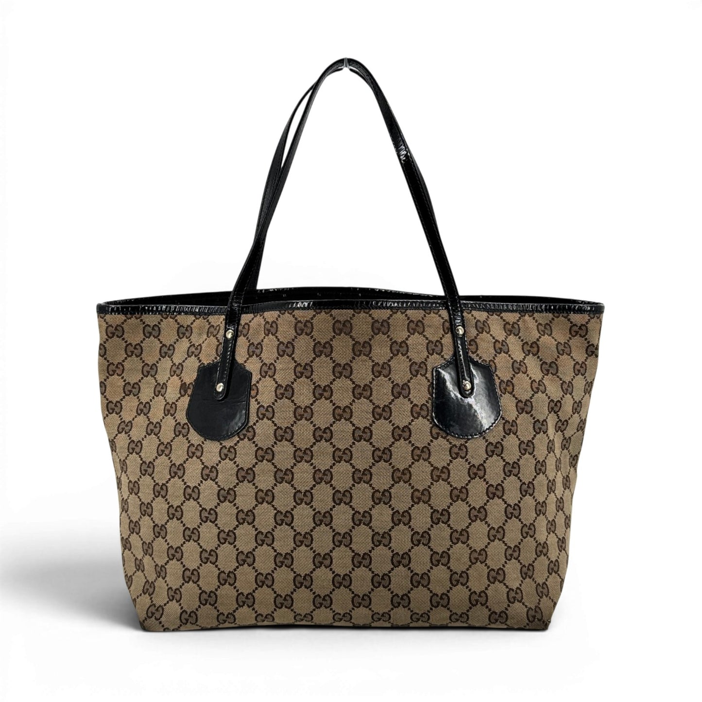 GUCCI GGキャンバス ベージュ×ブラック トート ショルダーバッグ