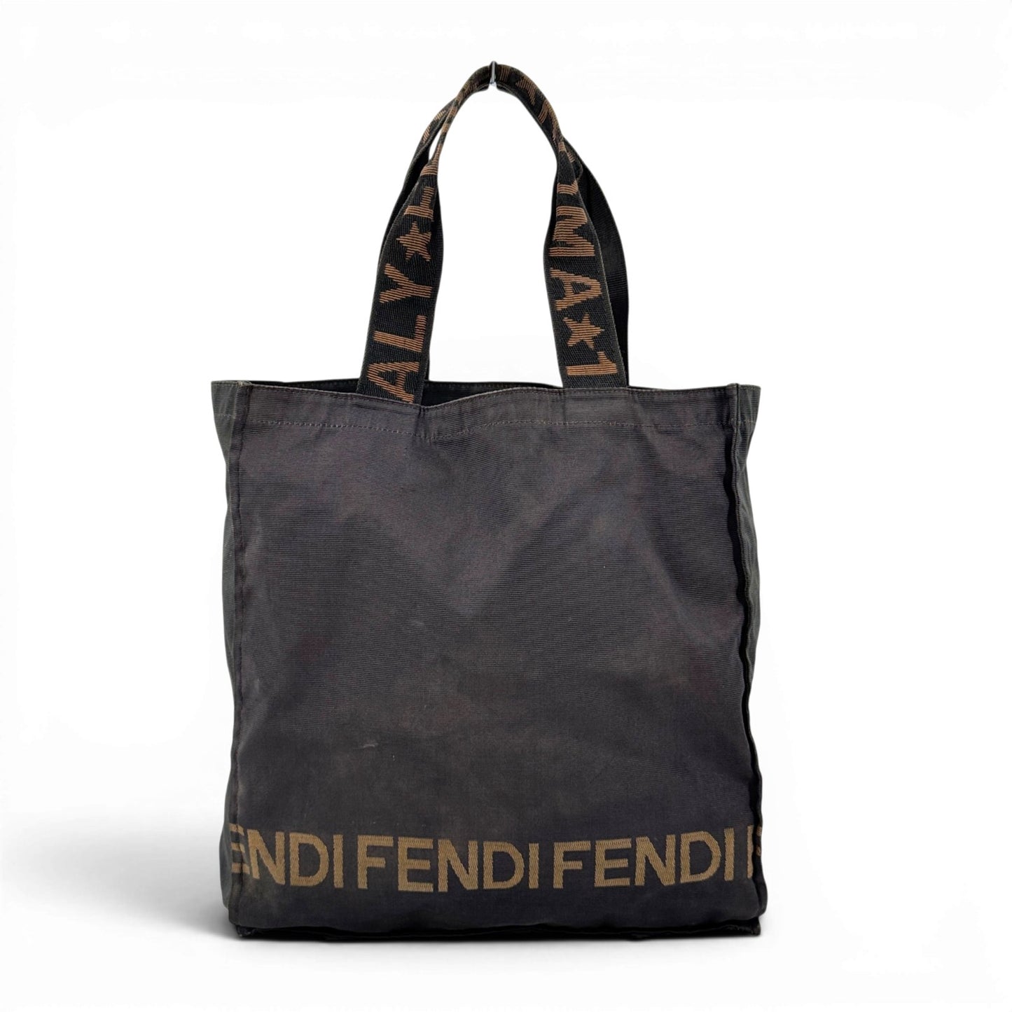 FENDI ロゴ ナイロンキャンバス ダークブラウン トートバッグ ヴィンテージ 16327