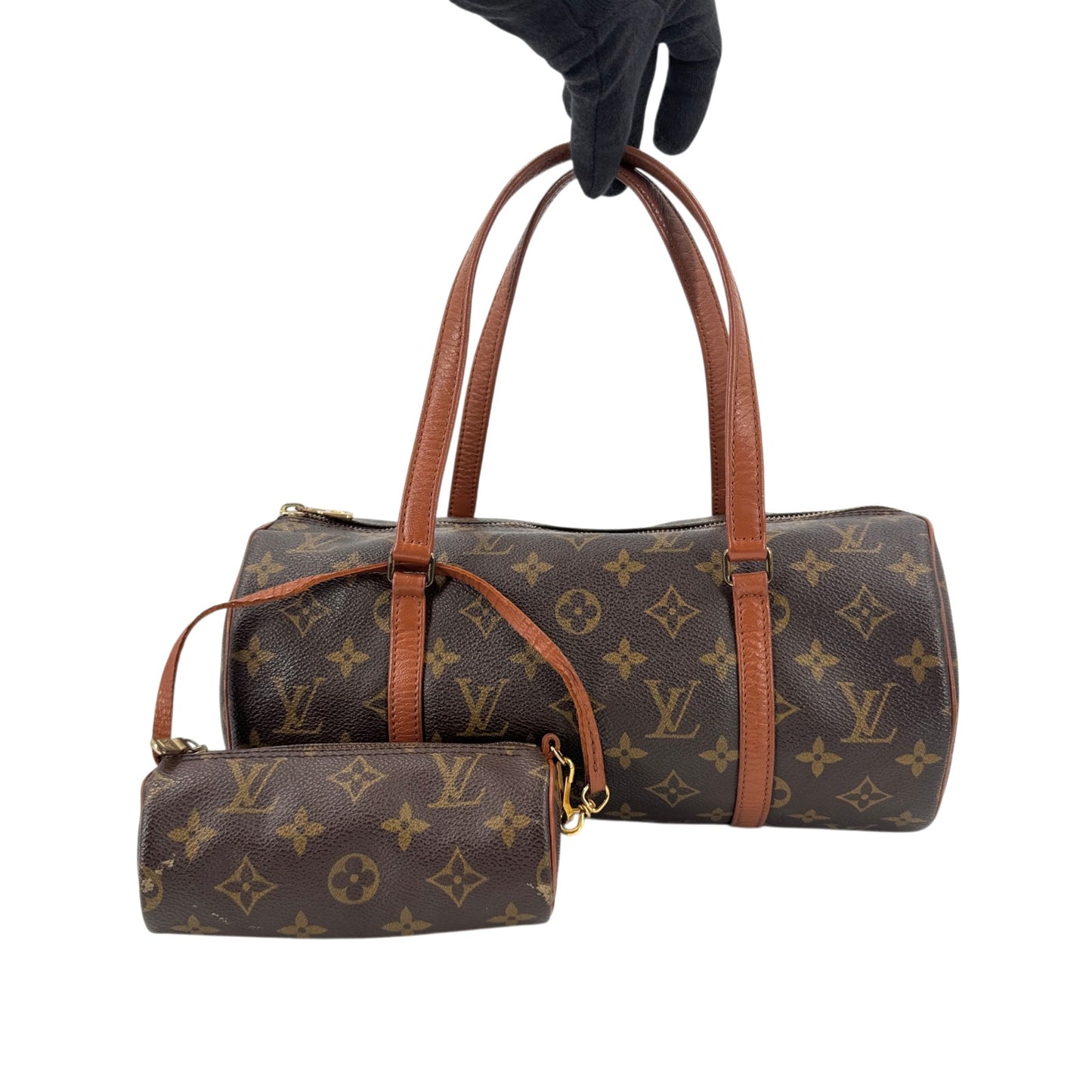 LOUIS VUITTON パピヨン30 モノグラムキャンバス ブラウン 旧型 筒形 ハンドバッグ M51385
