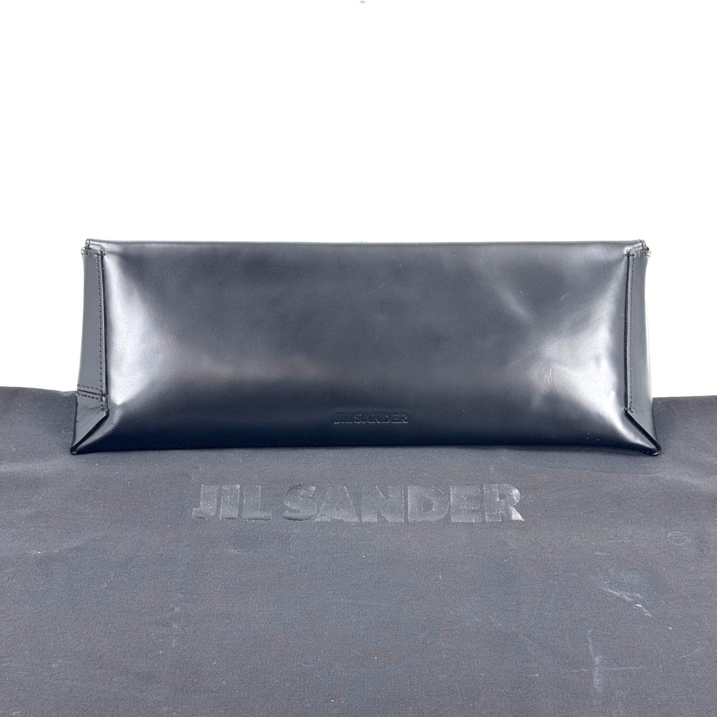 Jil Sander ブラックレザー エンボスロゴ フラットクラッチポーチバッグ 保存袋