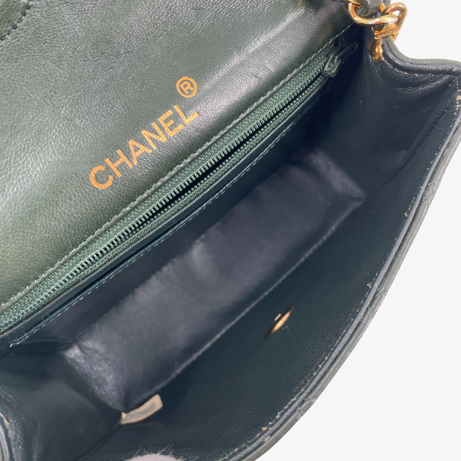 CHANEL Mini Coco TurnLock Lambskin Matelasse Shoulder Bag Green