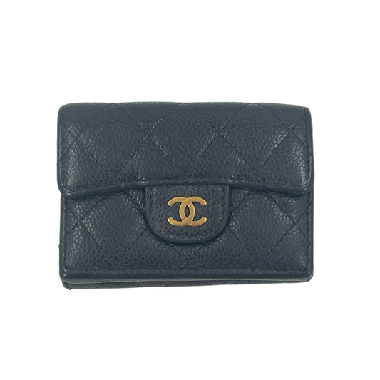 CHANEL Caviar Coco Matelasse Trifold Compact Wallet