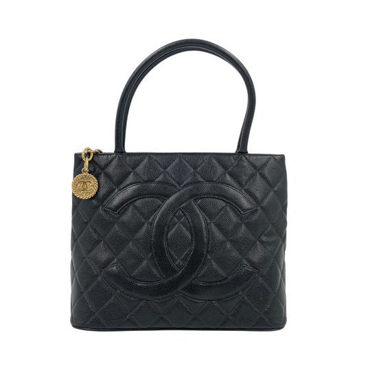 CHANEL　キャビアスキンデカココマーク　Wチェーントートバッグ