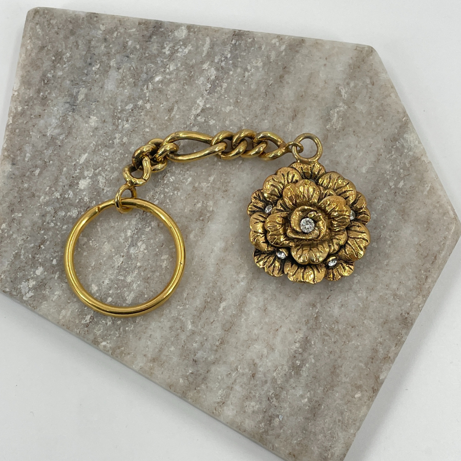 CHANEL Coco Mark Flower Charm Gold Key Ring