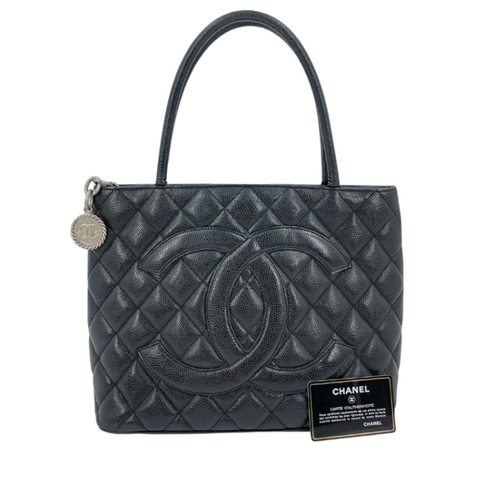 CHANEL Caviar Coco Medallion Silver Charm Shoulder Bag