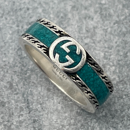 GUCCI AG925 Silver & Green Ring