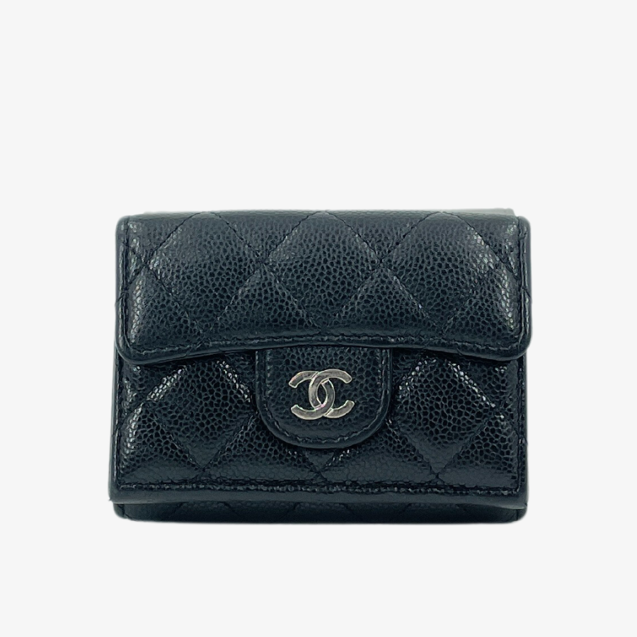 CHANEL Caviar Coco Compact Trifold Wallet
