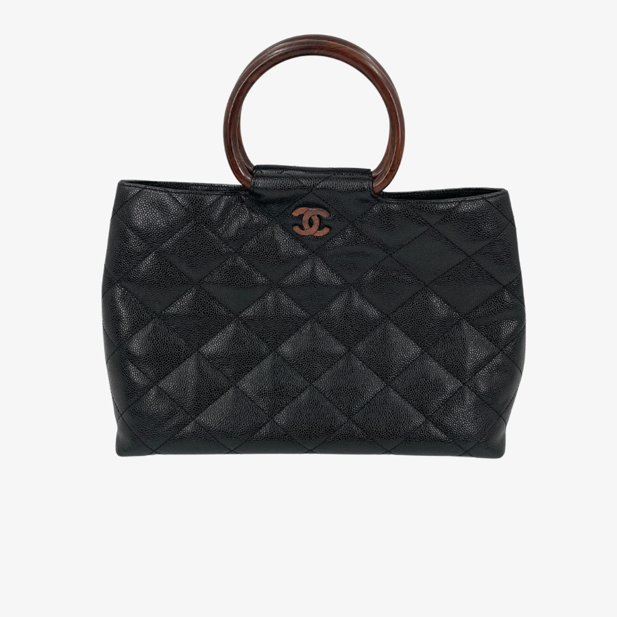 CHANEL Coco Mark Caviar Wood Handle Handbag