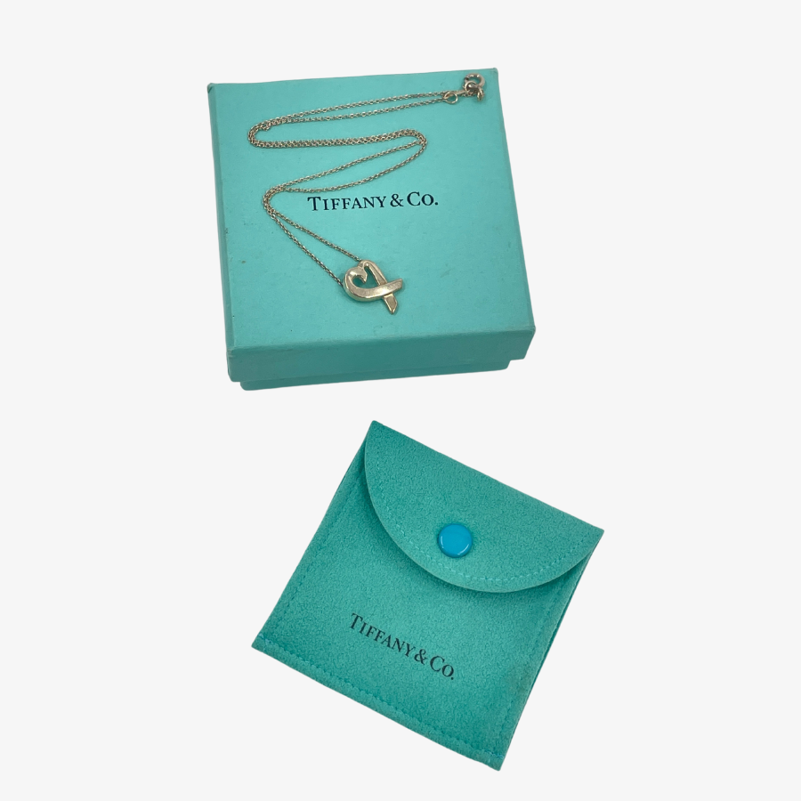 TIFFANY & Co Sterling Silver Ribbon Heart Necklace