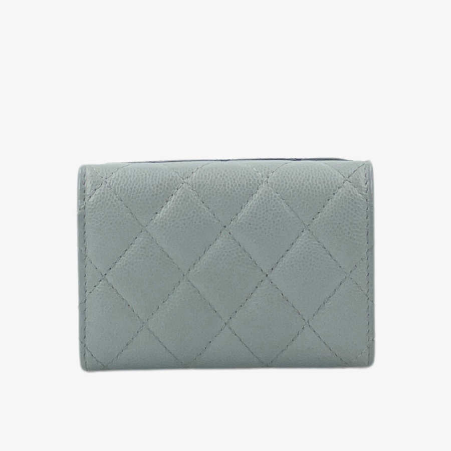 CHANEL Caviar Gray Trifold Compact Wallet