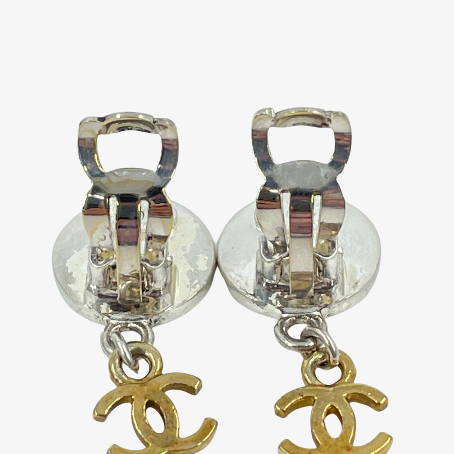CHANEL Metal Coco Mark Silver & Gold Coin Earring