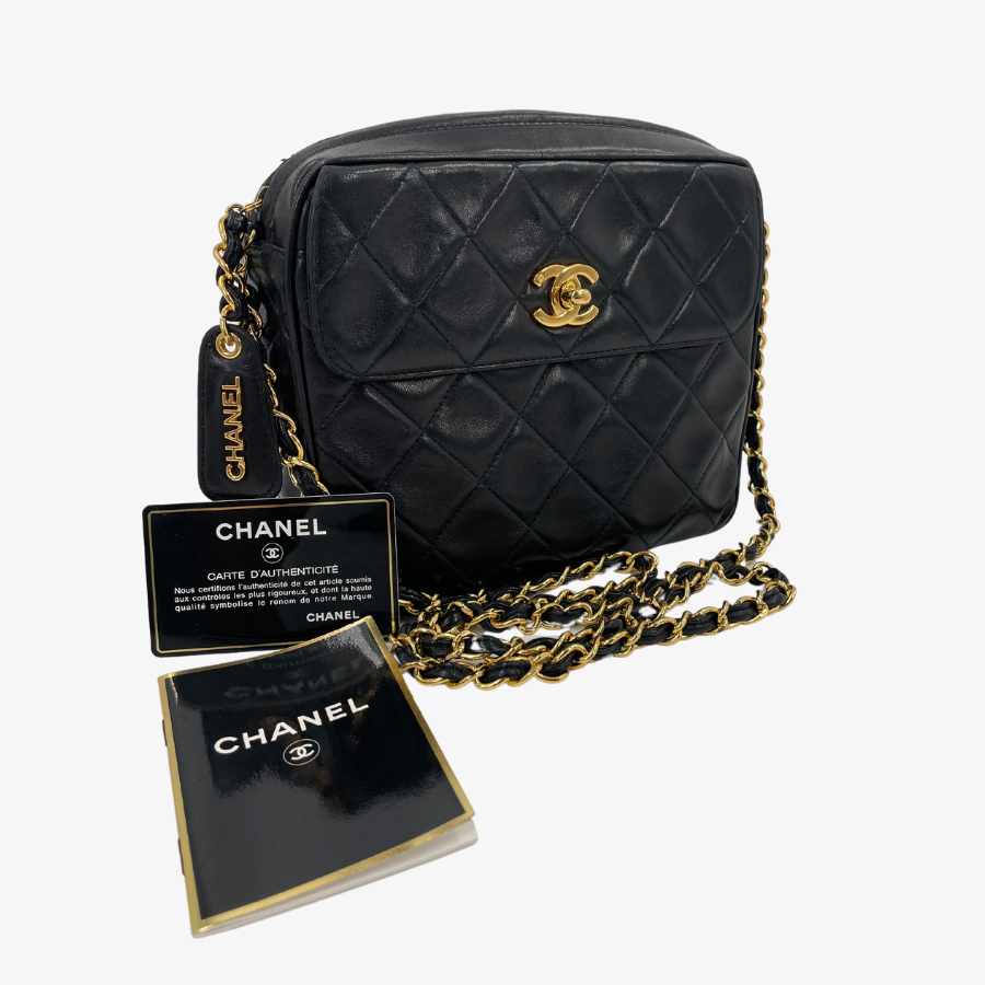 CHANEL Lambskin Coco TurnLock Matelasse Chain Shoulder Bag