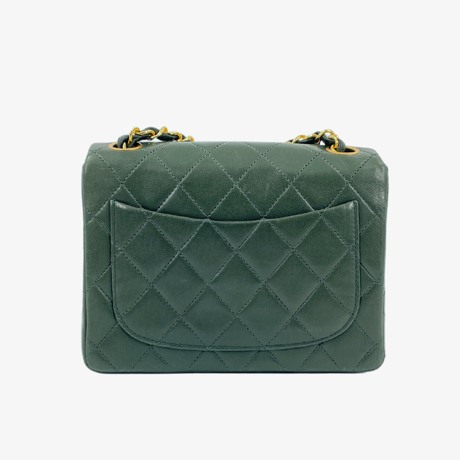 CHANEL Vintage Green Lambskin 17cm Mini Square Flap Bag