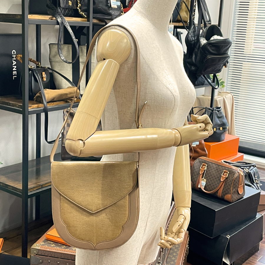 Yves saint laurent　型押しリザード　レザー　ショルダーバッグ