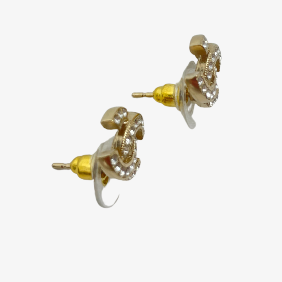 CHANEL Coco Mark Rhinestone Gold Vintage Earring