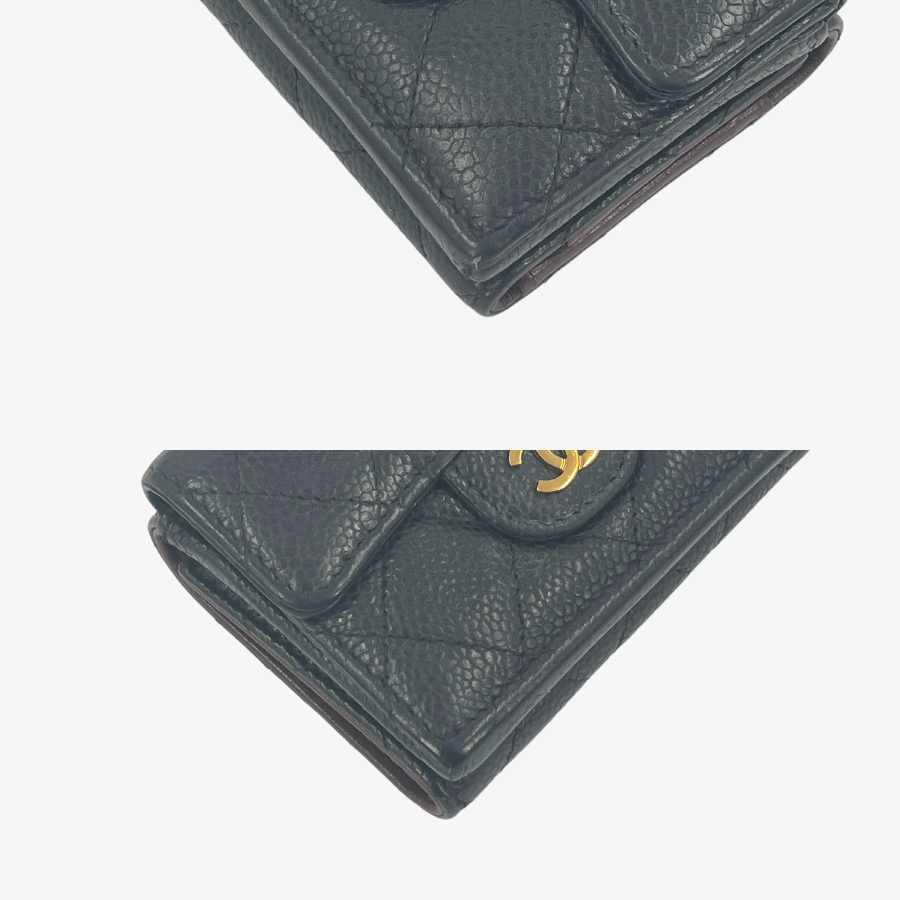 CHANEL Caviar Coco Matelasse Trifold Compact Wallet