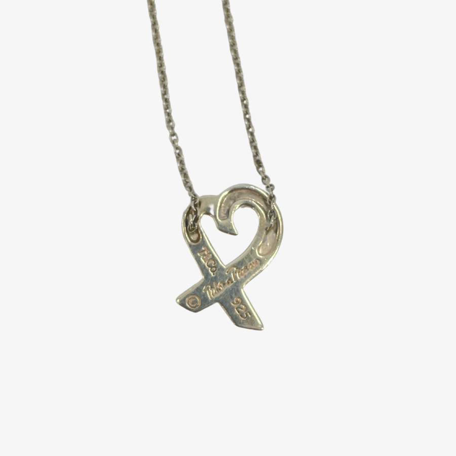 TIFFANY & Co Sterling Silver Ribbon Heart Necklace