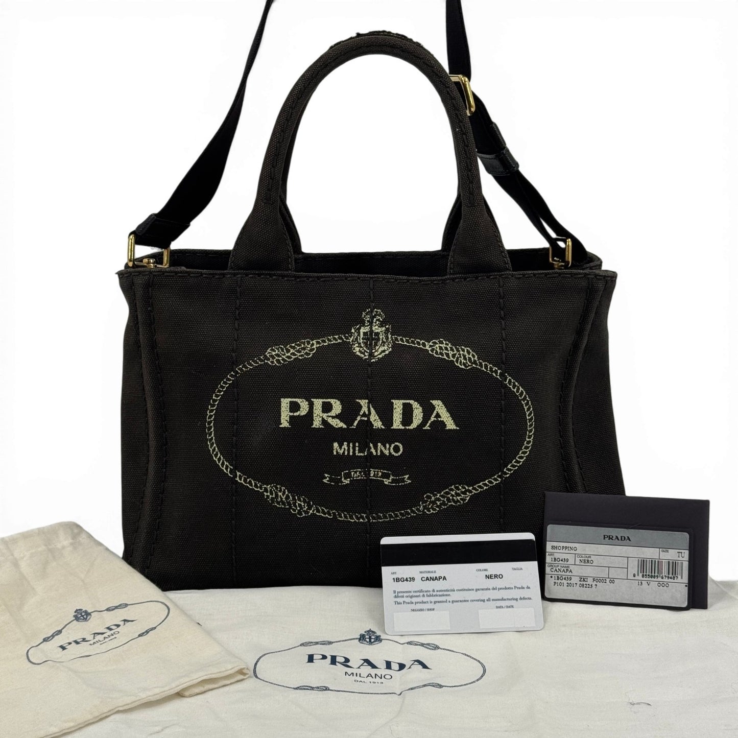 PRADA ミラノ デニム ブラック カナパ 2WAY ハンドバッグ