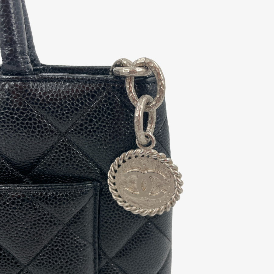 CHANEL Coco Matelasse Caviar Medallion Black Tote Bag
