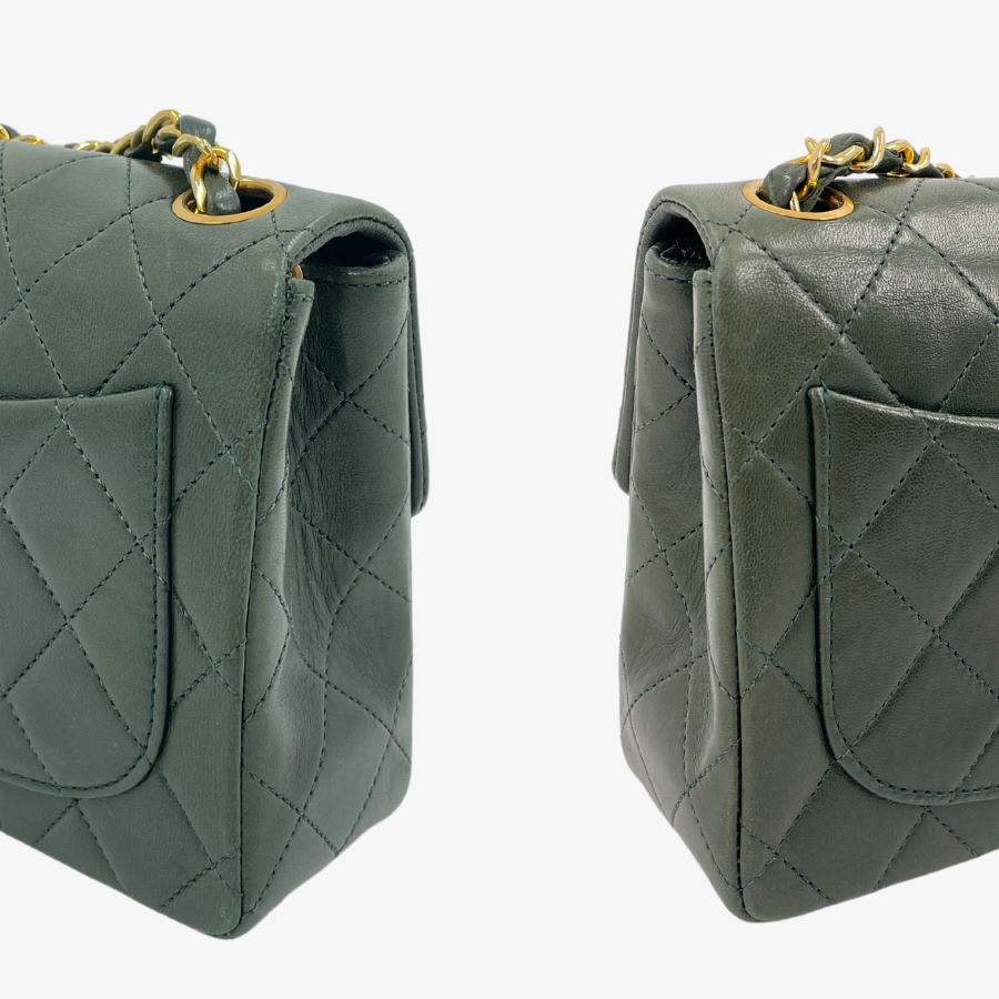 CHANEL Vintage Green Lambskin 17cm Mini Square Flap Bag