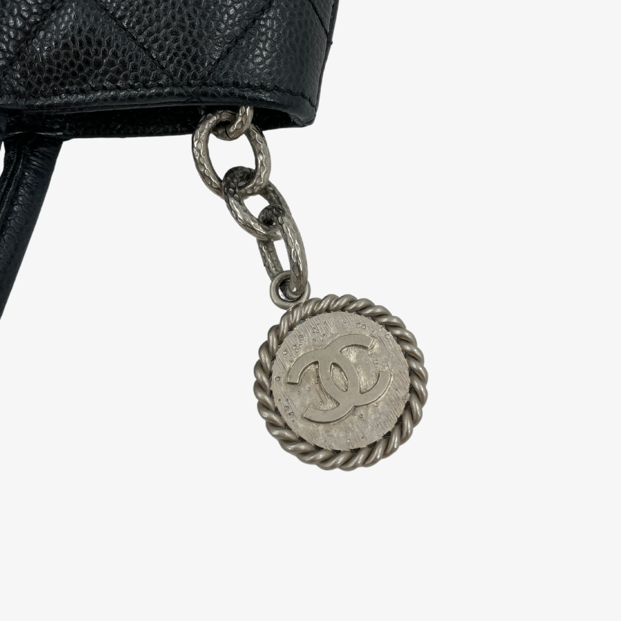 CHANEL Caviar Coco Medallion Silver Charm Shoulder Bag