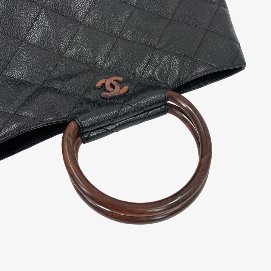 CHANEL Coco Mark Caviar Wood Handle Handbag