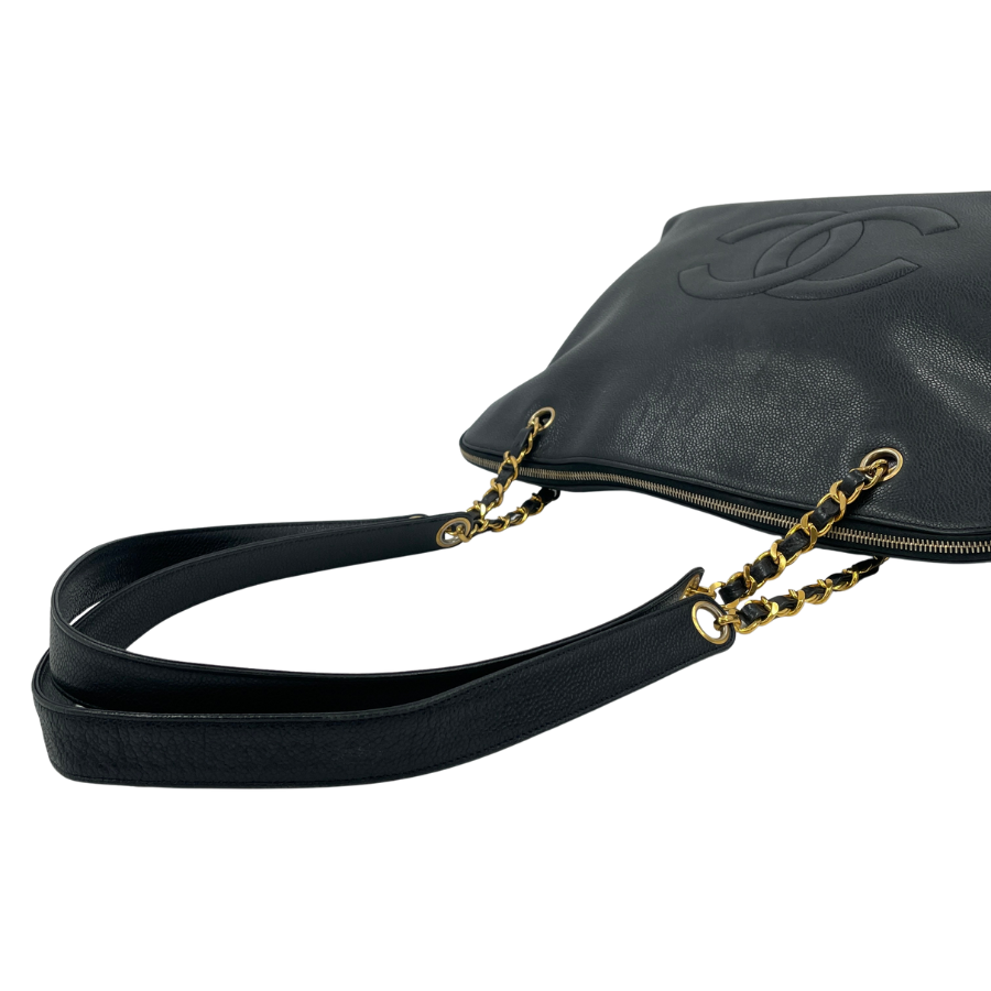 CHANEL　キャビアスキンデカココマーク　Wチェーントートバッグ