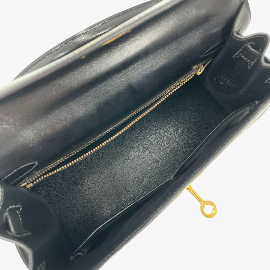 HERMES Kelly 28 Leather Black 2Way Handbag