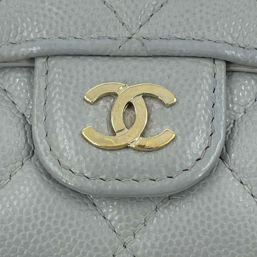 CHANEL Caviar Gray Trifold Compact Wallet