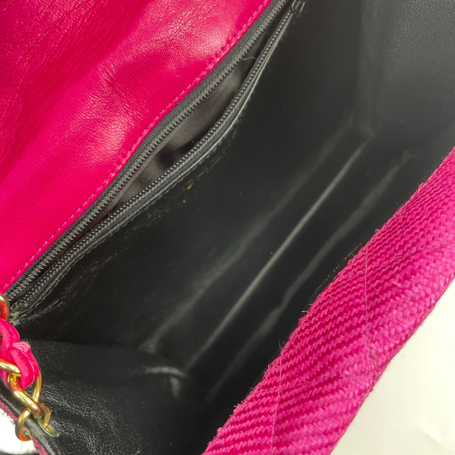 CHANEL Raffia Fringe Pink Chain Shoulder Bag