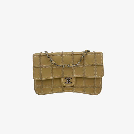 CHANEL Vintage Beige Calfskin Wild Stitch Chocolate Bar Flap Bag