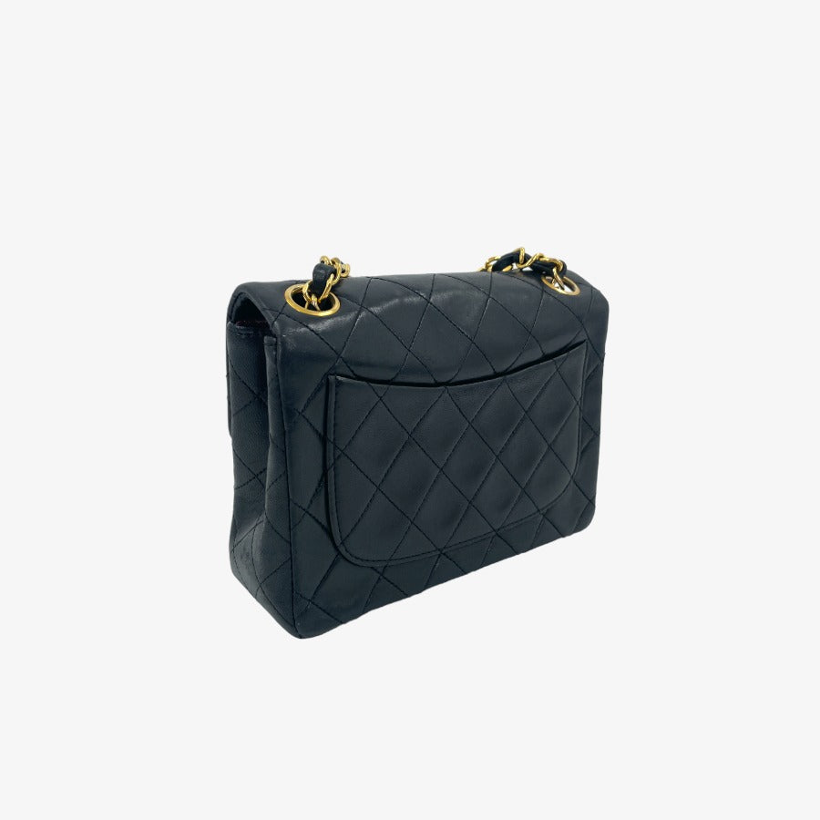 CHANEL Vintage Black Lambskin 17cm Mini Square Flap Bag