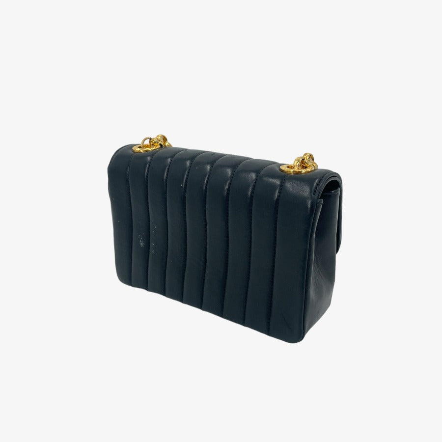 CHANEL Vintage Black Lambskin Gold Chain Flap Bag
