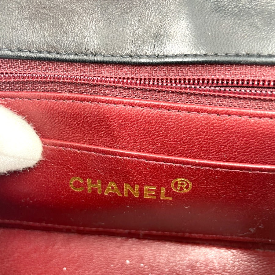 CHANEL Vintage Black Lambskin Gold Chain Flap Bag