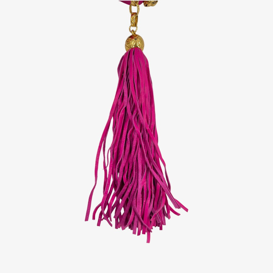 CHANEL Vintage Pink Satin Tassels Gold Chain Camera Bag