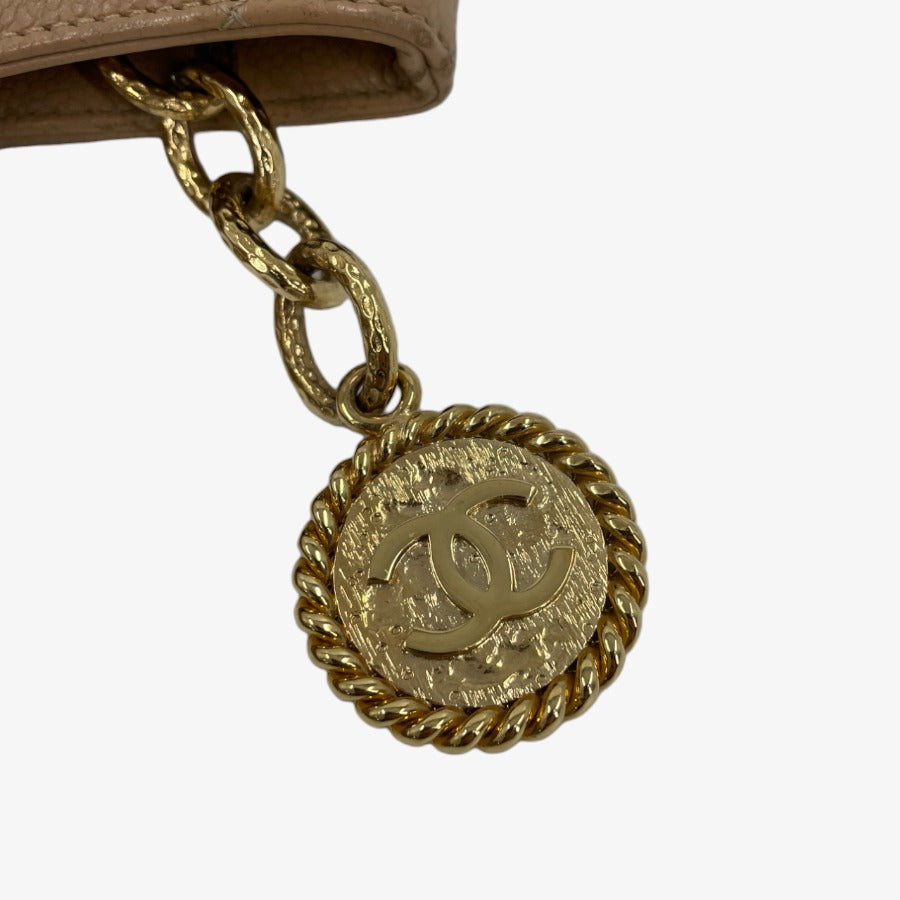 CHANEL Coco Caviar Medalion Gold Shoulder Bag Beige