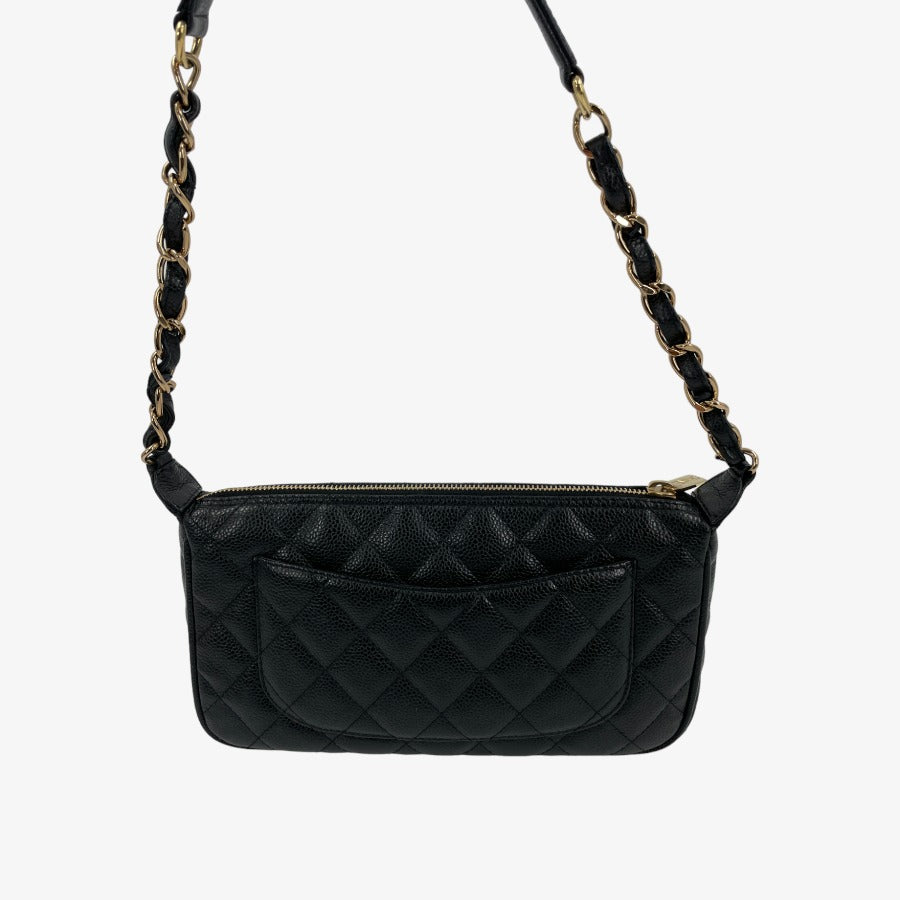 CHANEL Vintage Black Caviar Leather Quilted Chain Handbag