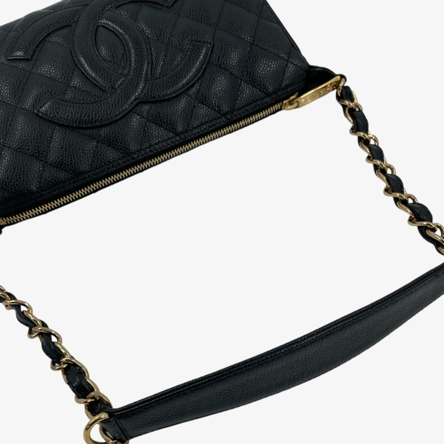 CHANEL Vintage Black Caviar Leather Quilted Chain Handbag